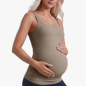 CRZ YOGA Butterluxe Maternity Square Neck Tank Top color nomad grey, size large